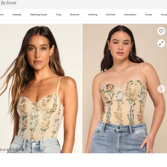 Lulu's NWT Essence of Elegance Embroidered Bustier Bodysuit - Medium in Beige - Picture 13 of 14